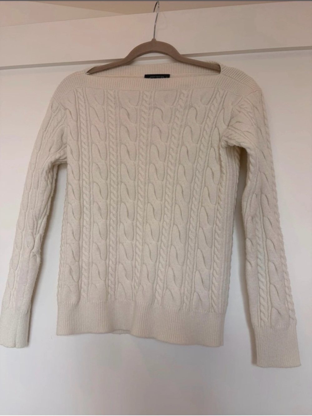 Ann Taylor Cream Cable-Knit Scoop Neck Sweater